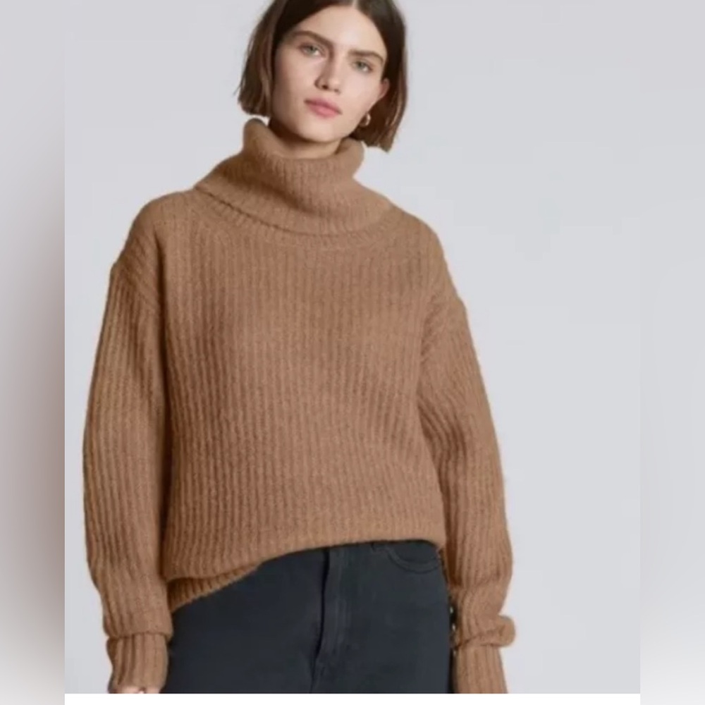 Everlane The Alpaca Oversized Turtleneck Sweater Cappuccino Brown Medium